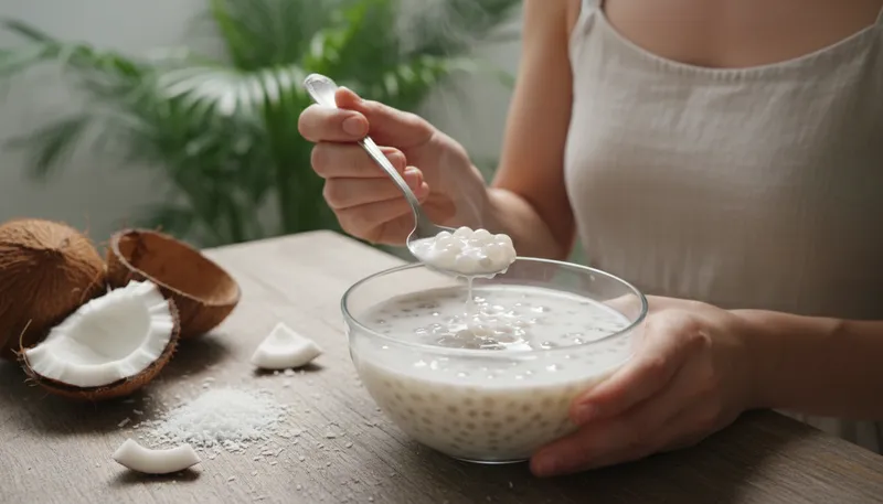 Illustration of tapioca: A starchy substance made from cassava root.