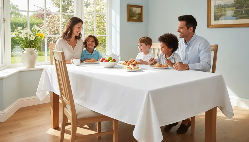 Illustration of tablecloth: A cloth covering for a table.