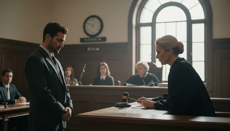 Illustration of plea: legal appeal in court