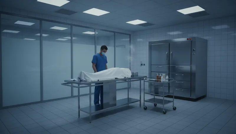 Illustration of morgue: Place where dead bodies are kept.