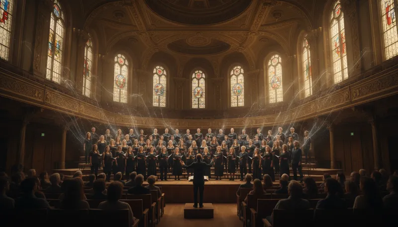 Illustration of tutti: A musical term for all voices or instruments.