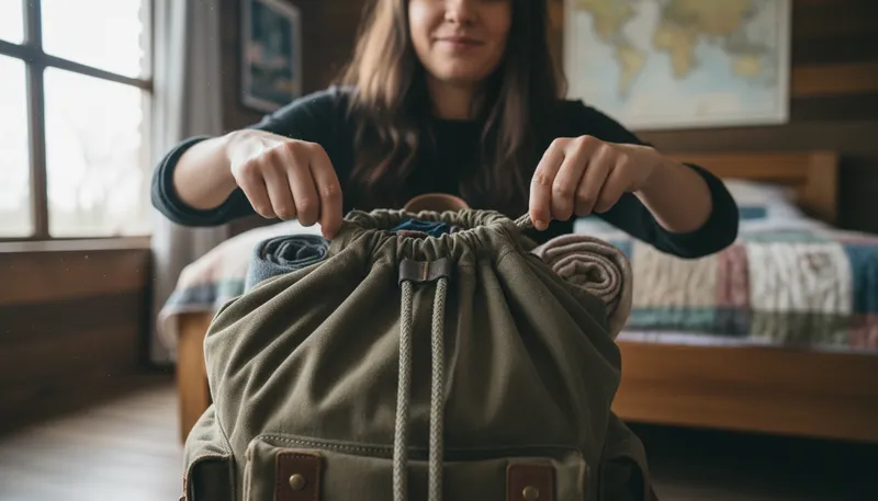 Illustration of drawstring: A cord used to tighten a bag opening.