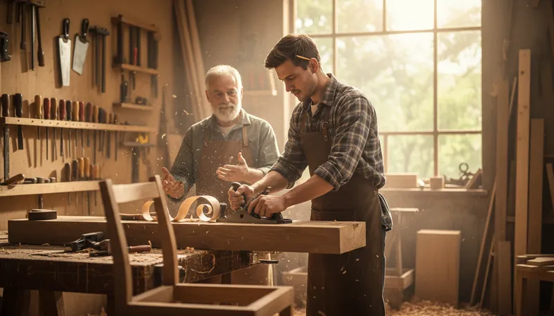 Illustration of apprenticeship: a period of training under a skilled worker.