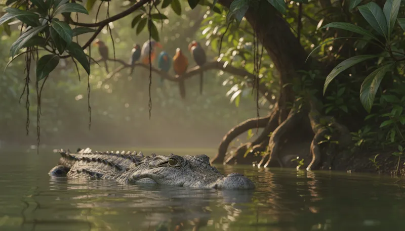 Illustration of croc: A large reptile with tough skin and sharp teeth.