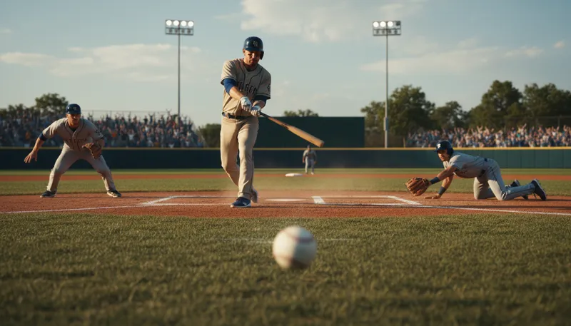 Illustration of ground ball with eyes: a low hit that finds a gap in defense