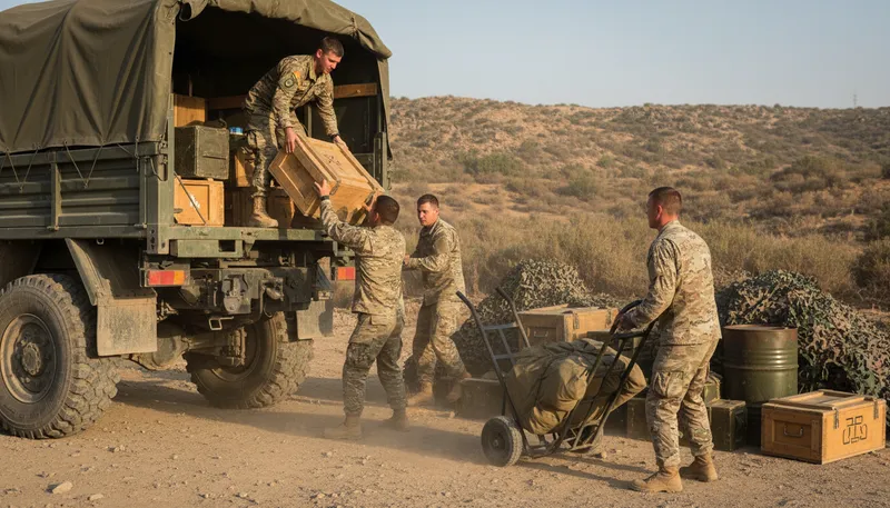 Illustration of materiel: Supplies and equipment for military operations.