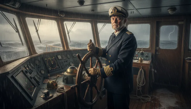 Illustration of wheelhouse: the area where a ship's steering is controlled