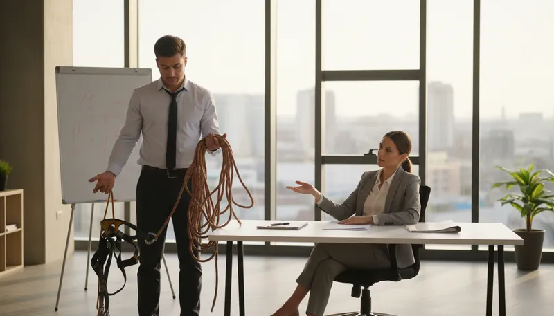 Illustration of give someone enough rope: Allow someone freedom to fail or succeed.
