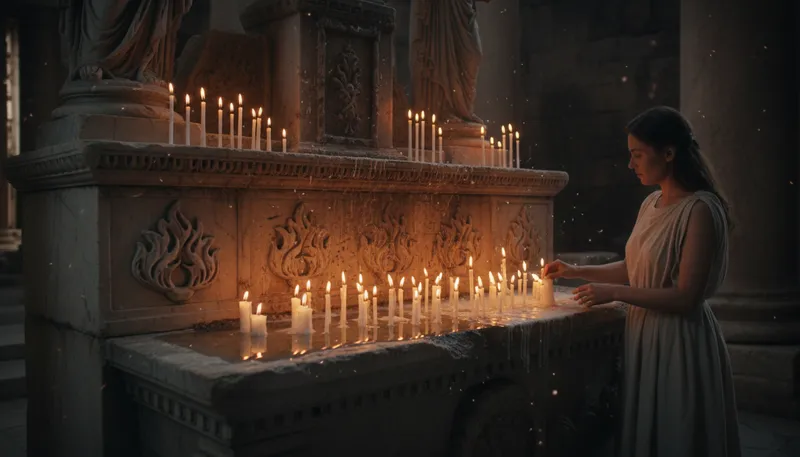 Illustration of vesta: The Roman goddess of hearth and home.