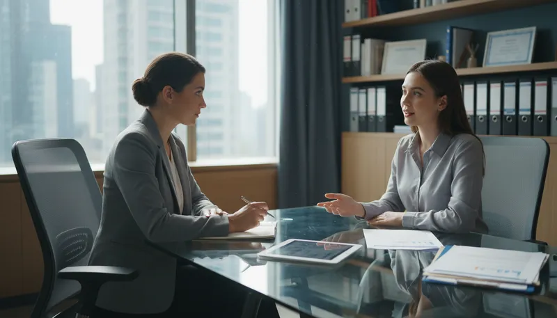 Illustration of interviewer: A person asking questions, often during an interview.