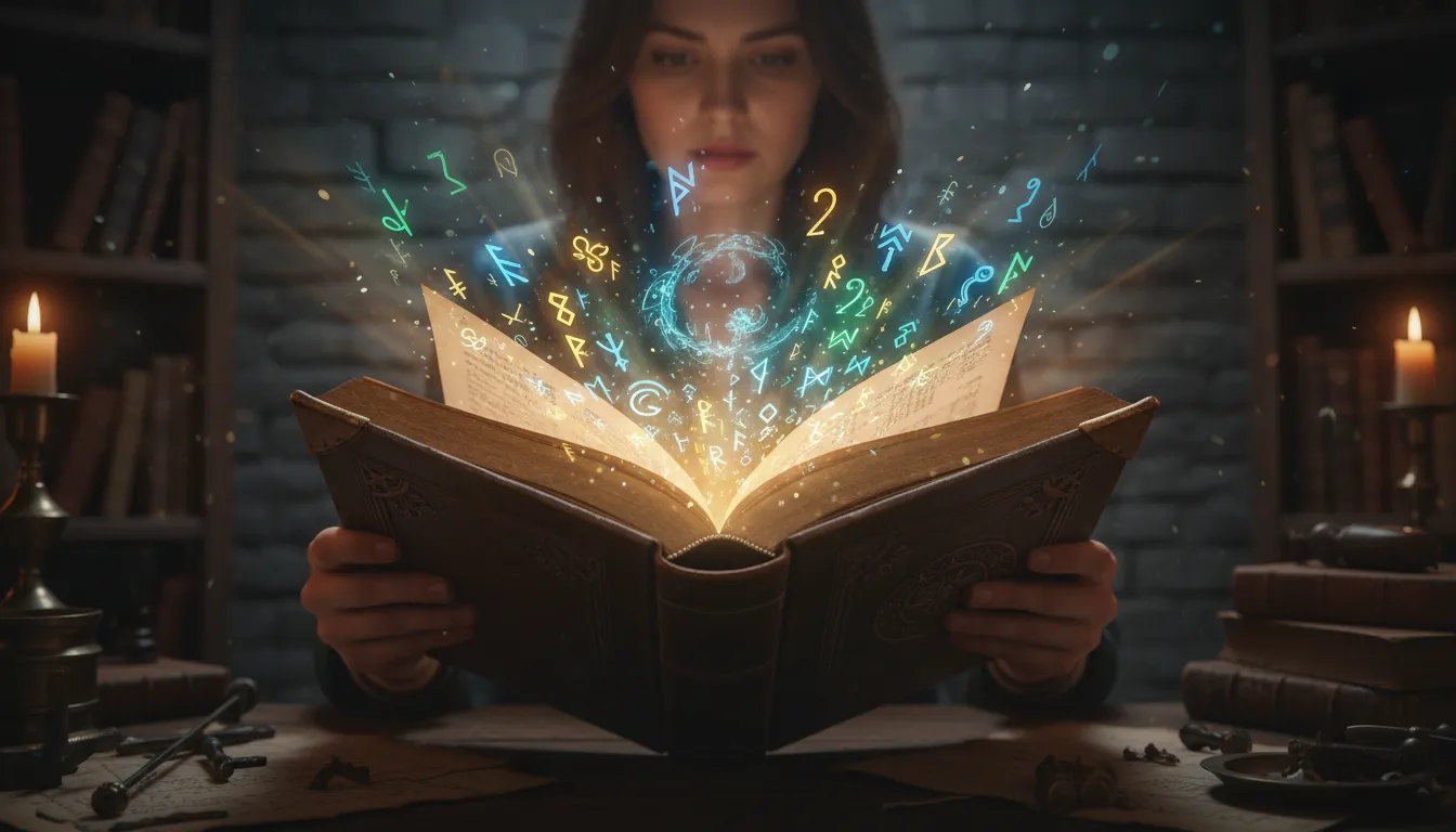 Illustration of grimoire: a book of magical spells and instructions