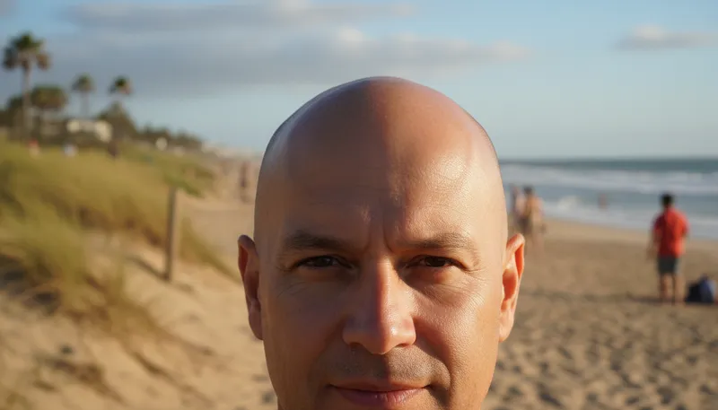 Illustration of chrome dome: a bald person's shiny head.