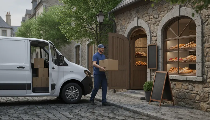 Illustration of van: A medium-sized vehicle for transporting goods or people.