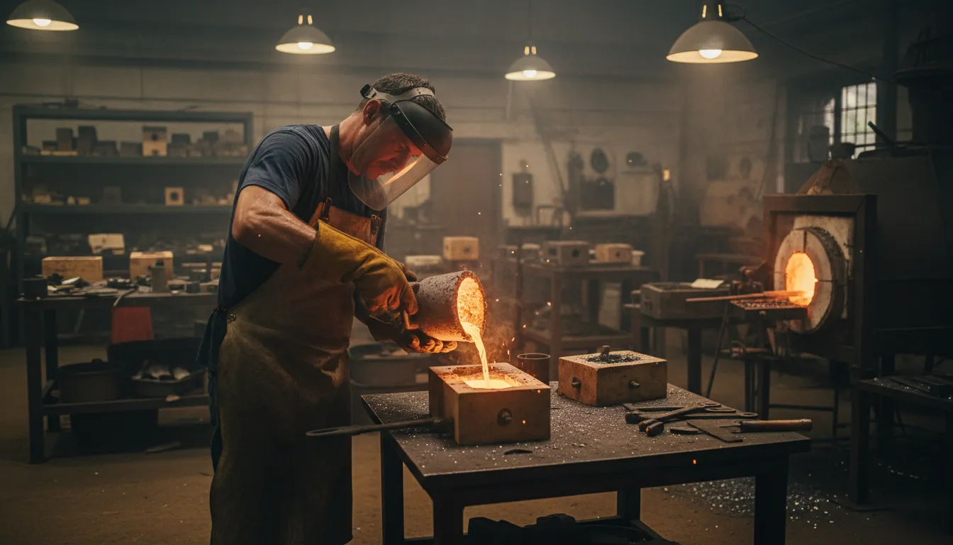 “casting” kelimesinin çizimi: process of shaping material in a mold