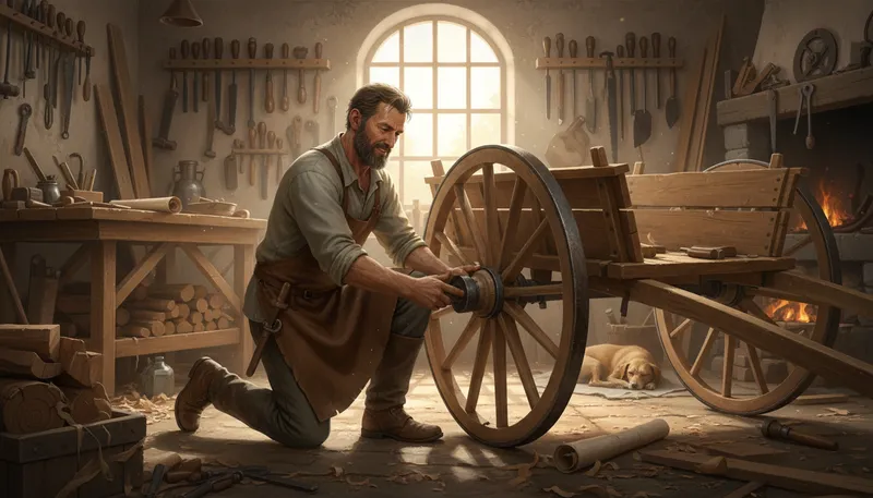 Illustration of cartwright: A person who makes or repairs carts.