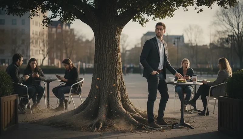 Illustration of make like a tree and leave: To exit or depart quickly.