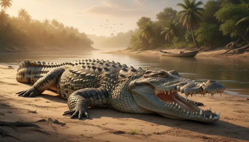 Illustration of crocodile: A large reptile found in warm regions.