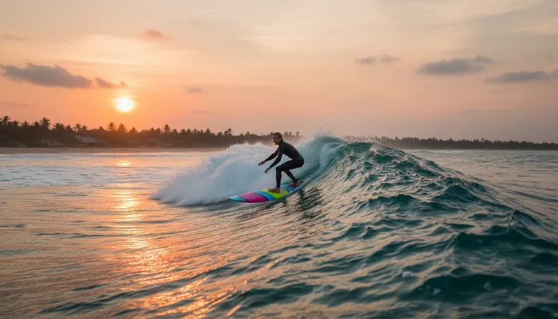Illustration of surfboard: A long board used for riding ocean waves.