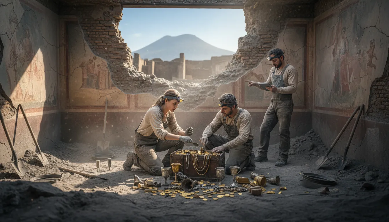 Pompeii 的插图：An ancient Roman city preserved by volcanic ash.