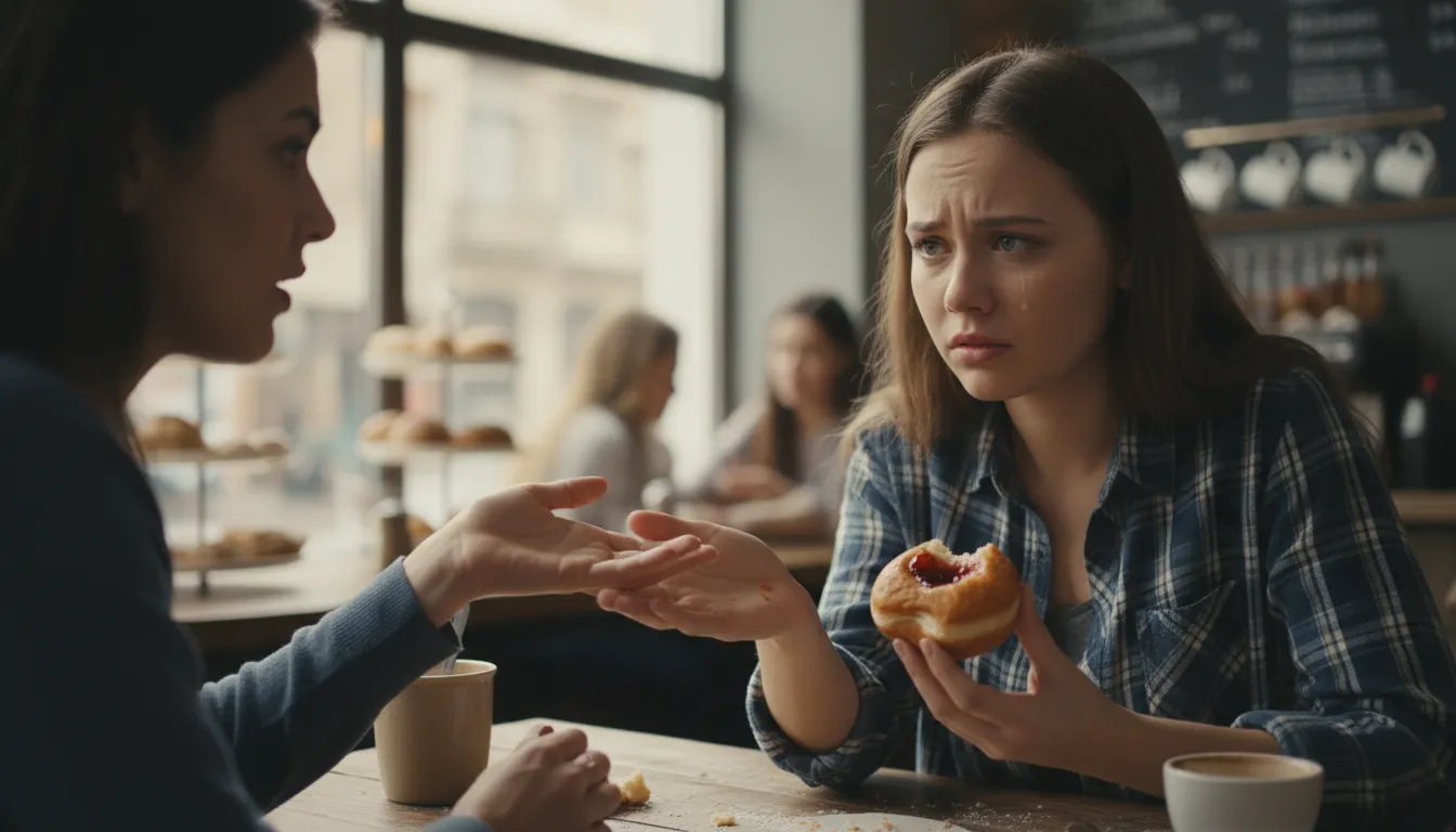 who took the jam out of your doughnut 일러스트: Why are you upset?
