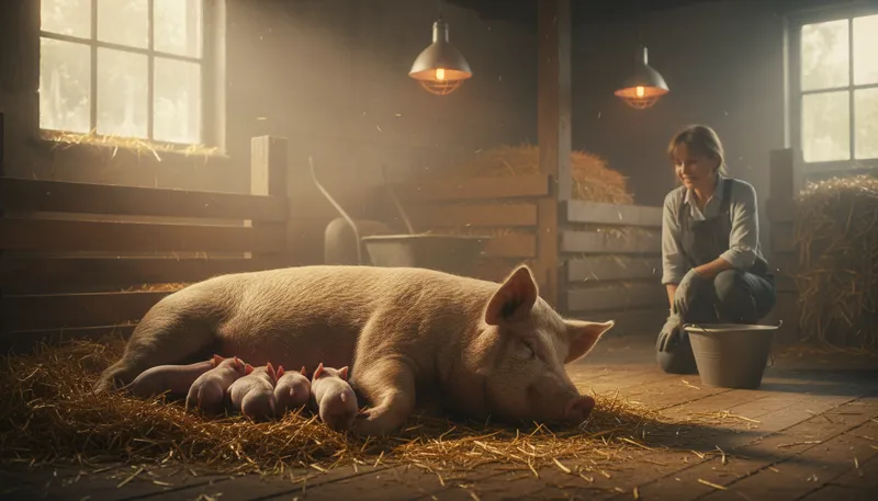 Illustration of farrow: to give birth to piglets
