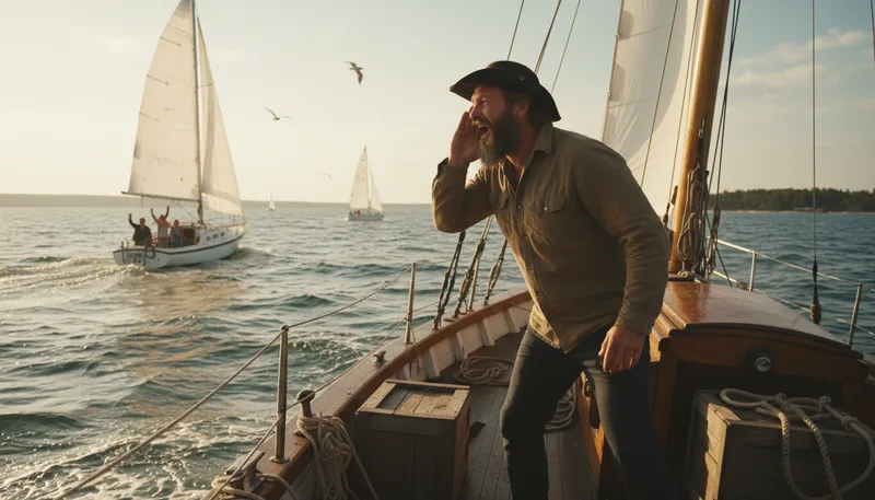 Illustration of ahoy: A greeting, especially at sea.