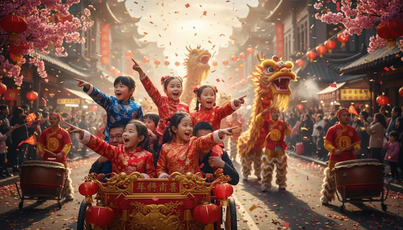 Illustration of kung hei fat choi: Happy New Year in Cantonese culture.