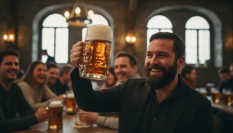 Illustration of stein: A large beer mug, often made of ceramic.