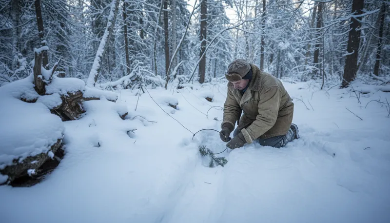 Illustration of trapper: A person who catches animals for fur.