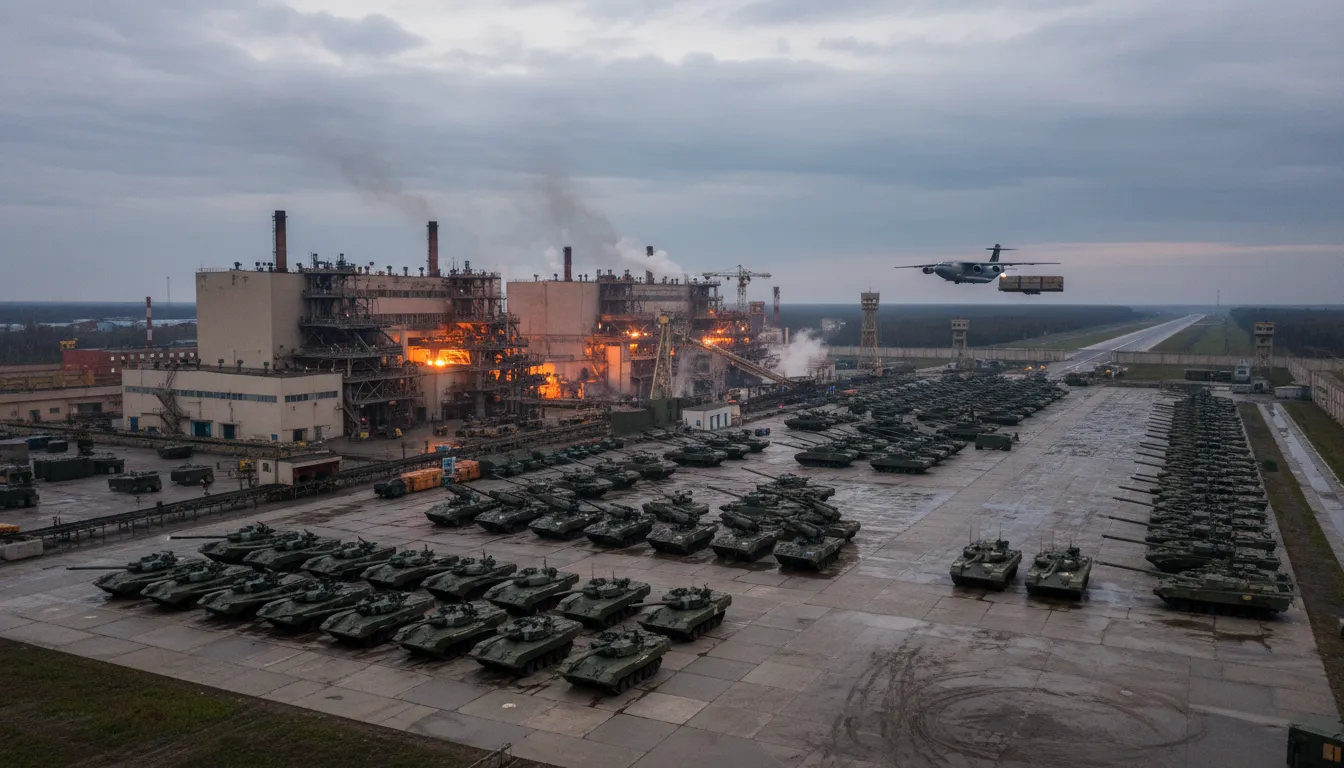 Ilustrasi militarization: The process of preparing for war or armed conflict.