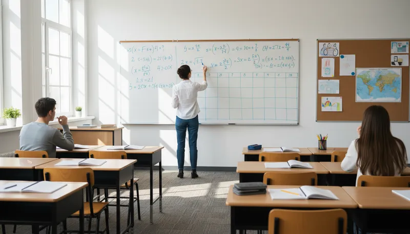 Illustration of algebra: Math dealing with symbols and numbers in equations.