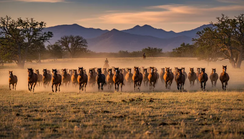 Illustration of stampede: A sudden rush of a group, usually animals.