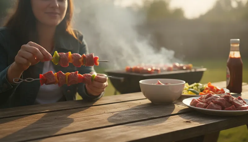 Illustration of skewer: A long stick used for holding food together.