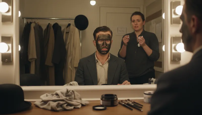 Illustration of blackface: Makeup that darkens skin to mimic Black people.