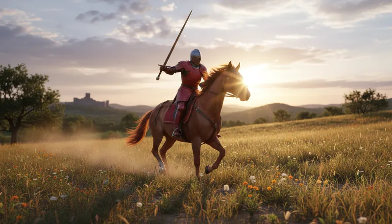 Illustration of red rider: A figure representing war or violence.