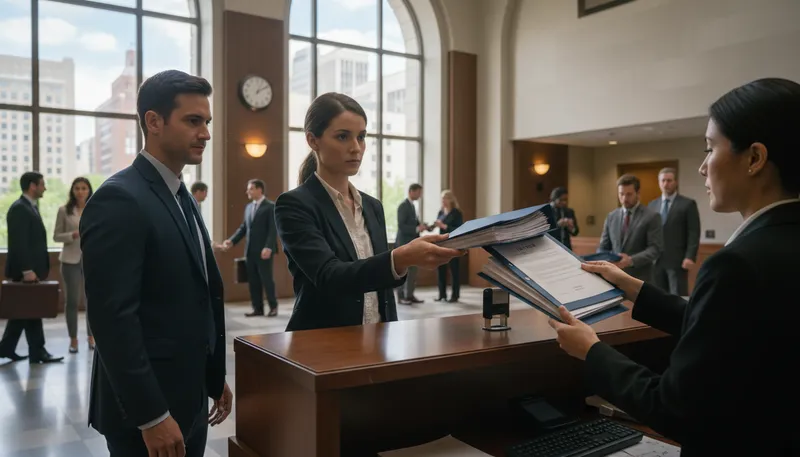 Illustration of action: a legal proceeding in court.