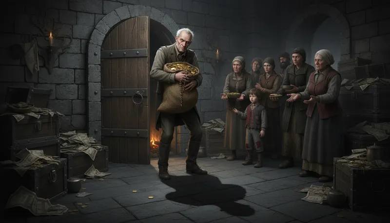 Illustration of scrooge: A miserly and uncharitable person.