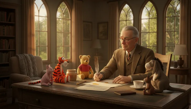 Illustration of milne: Last name of the author A.A. Milne.