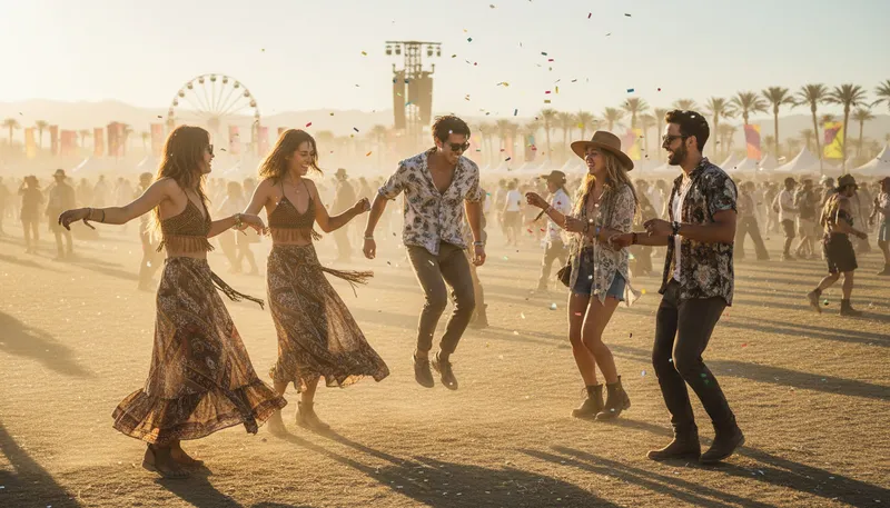 Illustration of coachella: A famous annual music and arts festival.