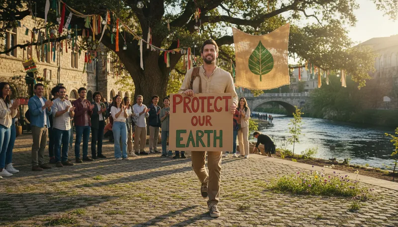 Illustration of poster boy: A male representative of a cause or idea.