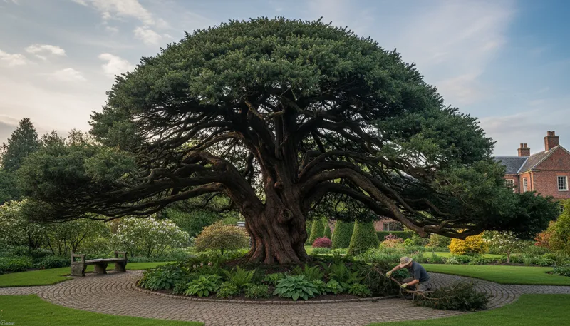 Illustration of yew: A type of evergreen tree.