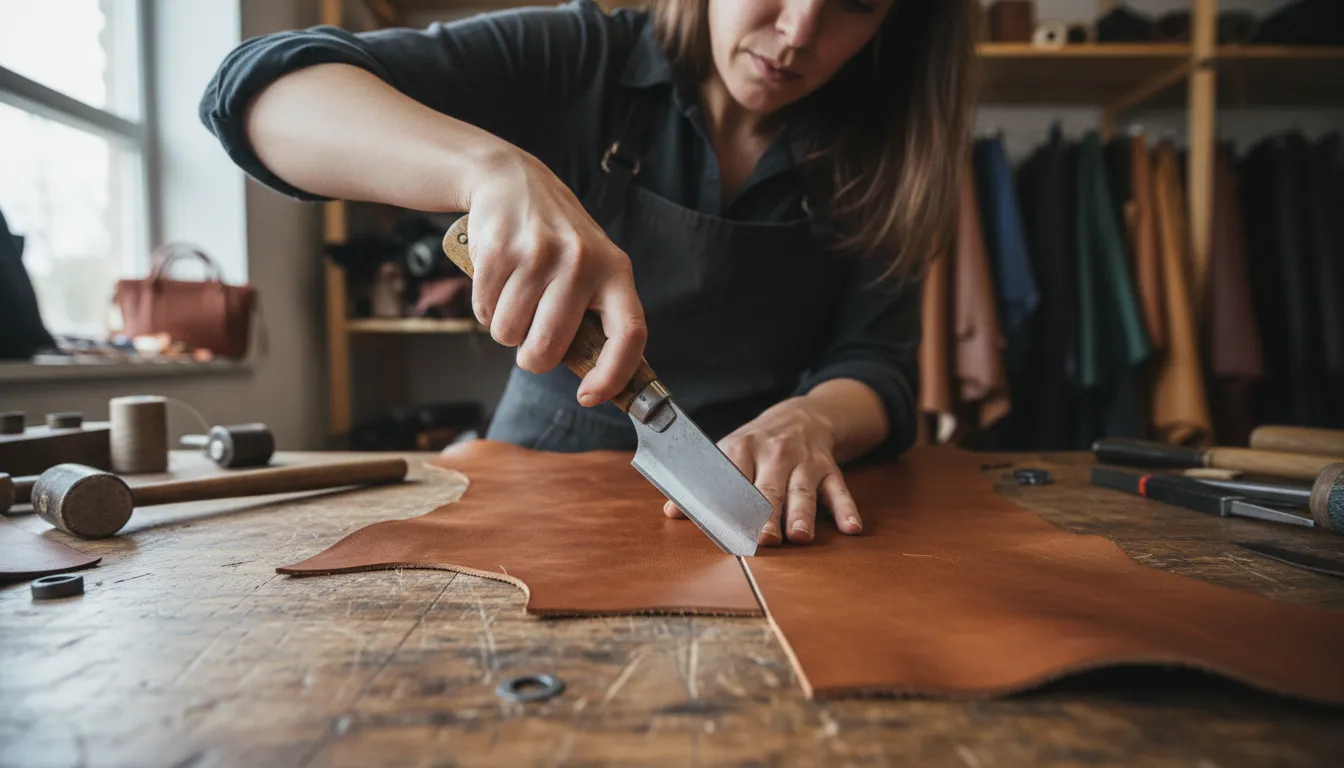 Иллюстрация leather: a strong material made from animal skin.