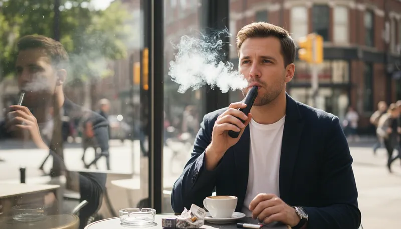 Illustration of vape: To inhale vapor from an electronic cigarette.