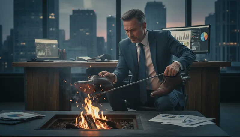 Illustration of hold someone's feet to the fire: pressure someone to fulfill an obligation