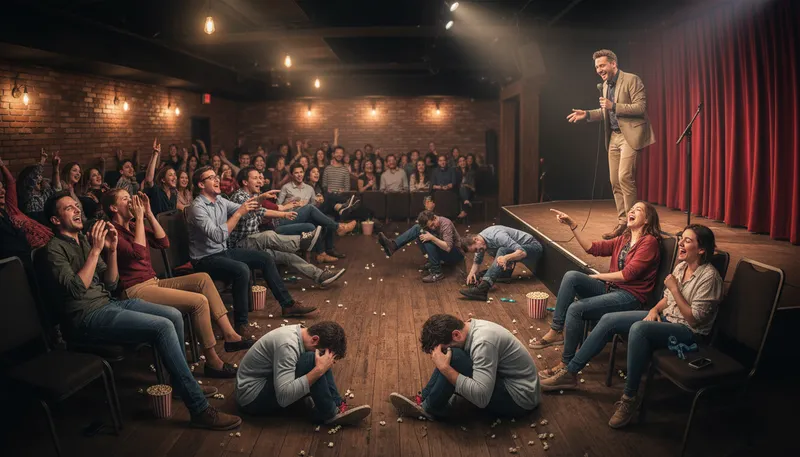 Illustration of roll in the aisles: to laugh very hard at something funny