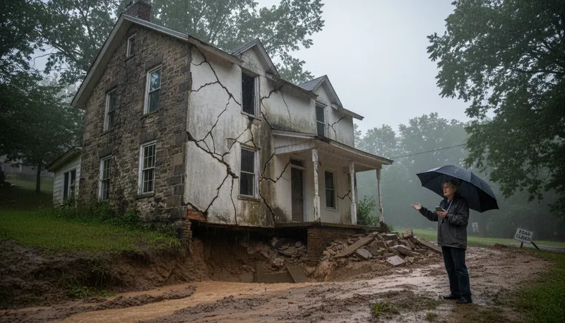 Illustration of subsidence: The sinking of the ground due to pressure.