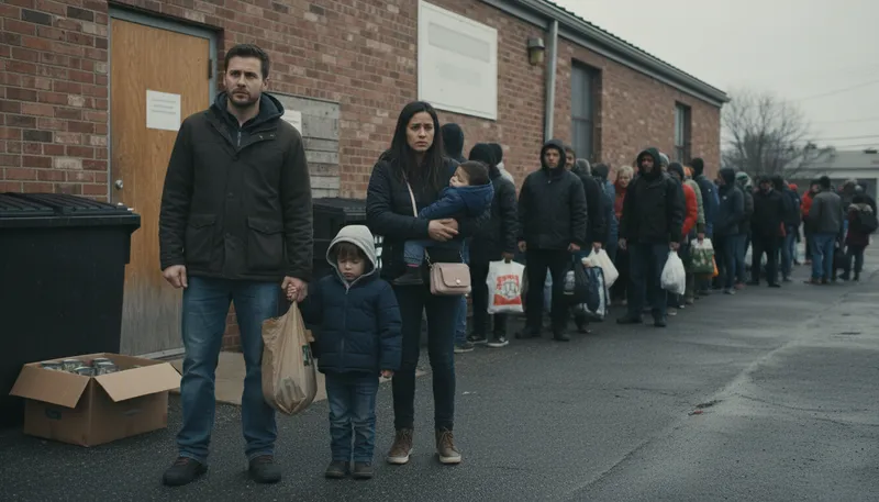 Illustration of on the breadline: living at or near poverty level.
