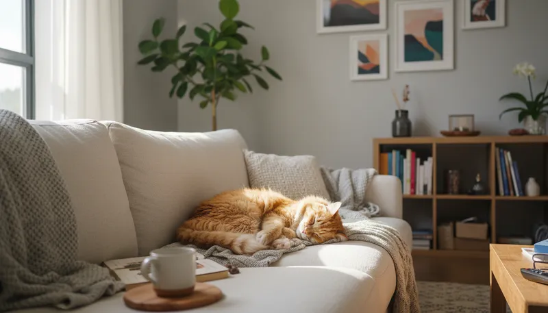 Illustration of at home: In one's own house or living space.