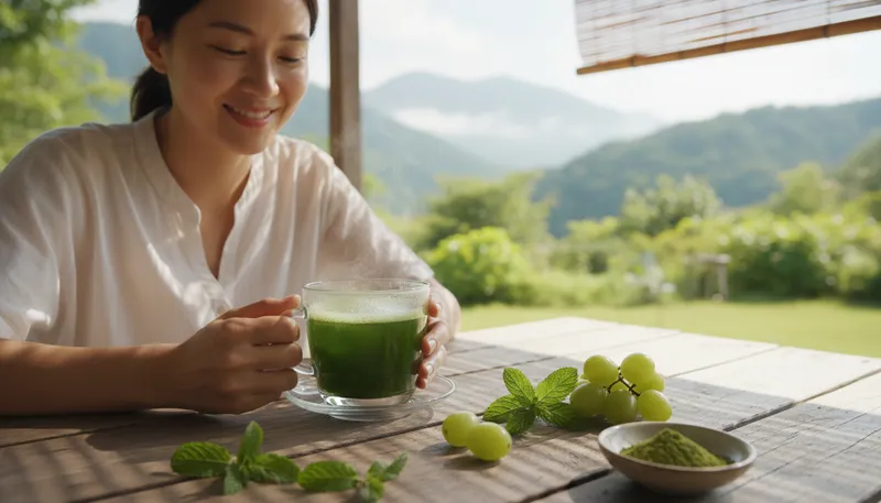Illustration of midori: A Japanese word meaning green or emerald.