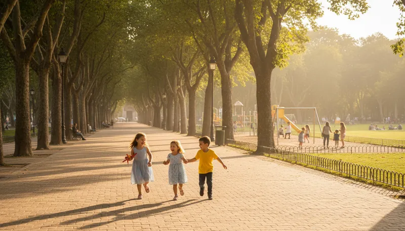 Illustration of alameda: A tree-lined park or walkway.